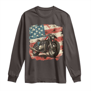 Motorcycle USA Flag Retro Biker Long Sleeve Shirt TS09 Dark Chocolate Print Your Wear