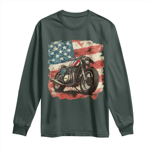 Motorcycle USA Flag Retro Biker Long Sleeve Shirt TS09 Dark Forest Green Print Your Wear