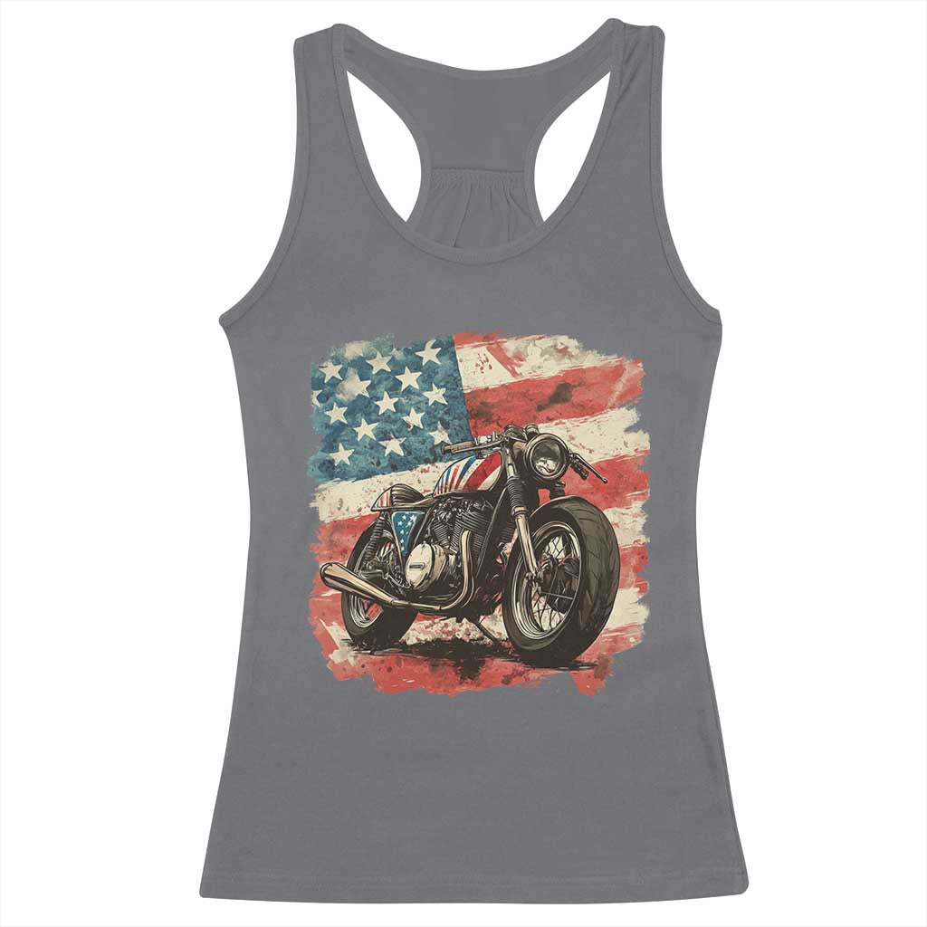 Motorcycle USA Flag Retro Biker Racerback Tank Top TS09 Charcoal Print Your Wear