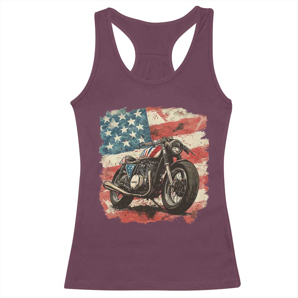 Motorcycle USA Flag Retro Biker Racerback Tank Top TS09 Maroon Print Your Wear