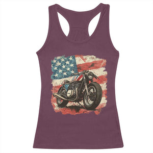 Motorcycle USA Flag Retro Biker Racerback Tank Top TS09 Maroon Print Your Wear