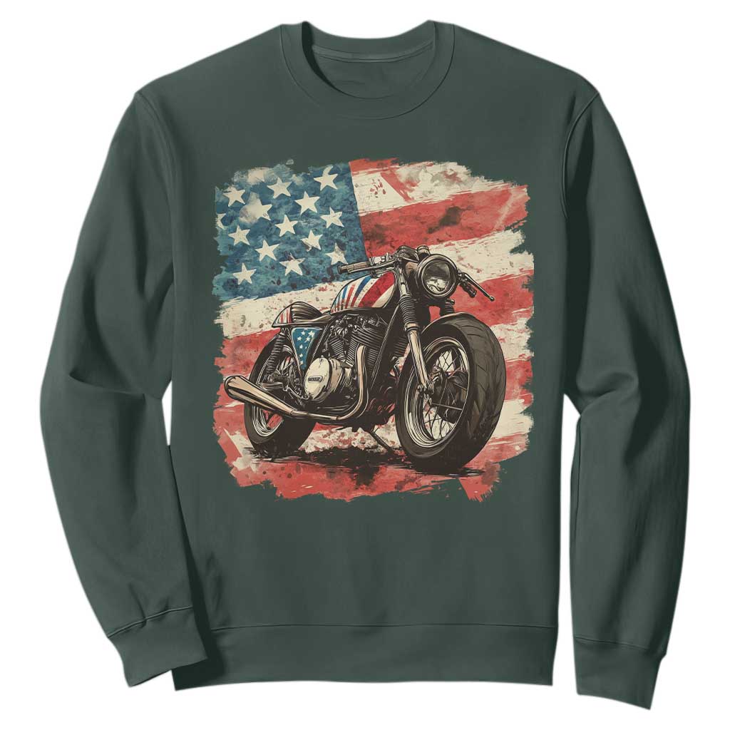 Motorcycle USA Flag Retro Biker Sweatshirt TS09 Dark Forest Green Print Your Wear