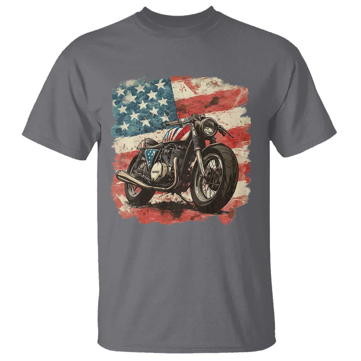 Motorcycle USA Flag Retro Biker T Shirt TS09 Charcoal Print Your Wear