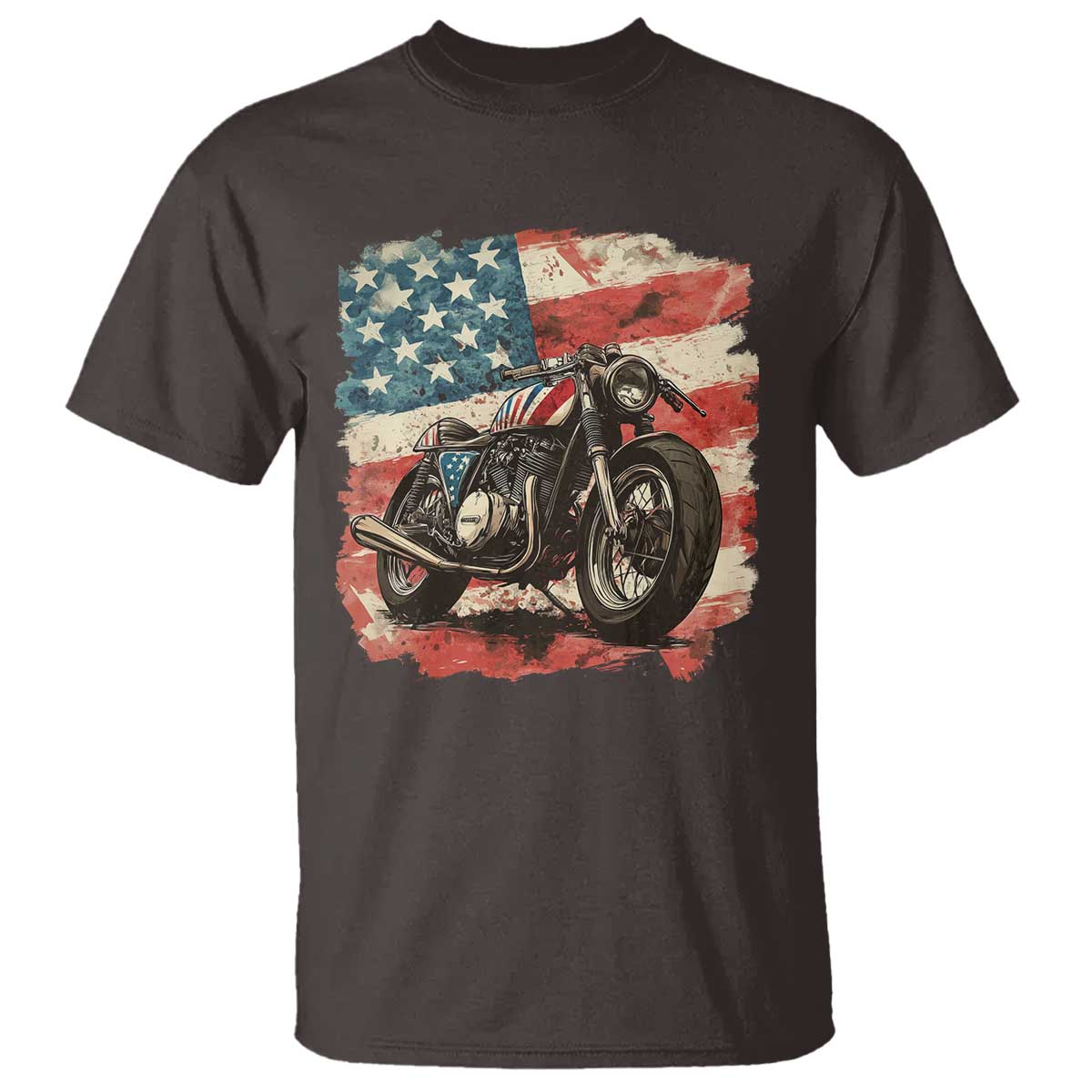 Motorcycle USA Flag Retro Biker T Shirt TS09 Dark Chocolate Print Your Wear