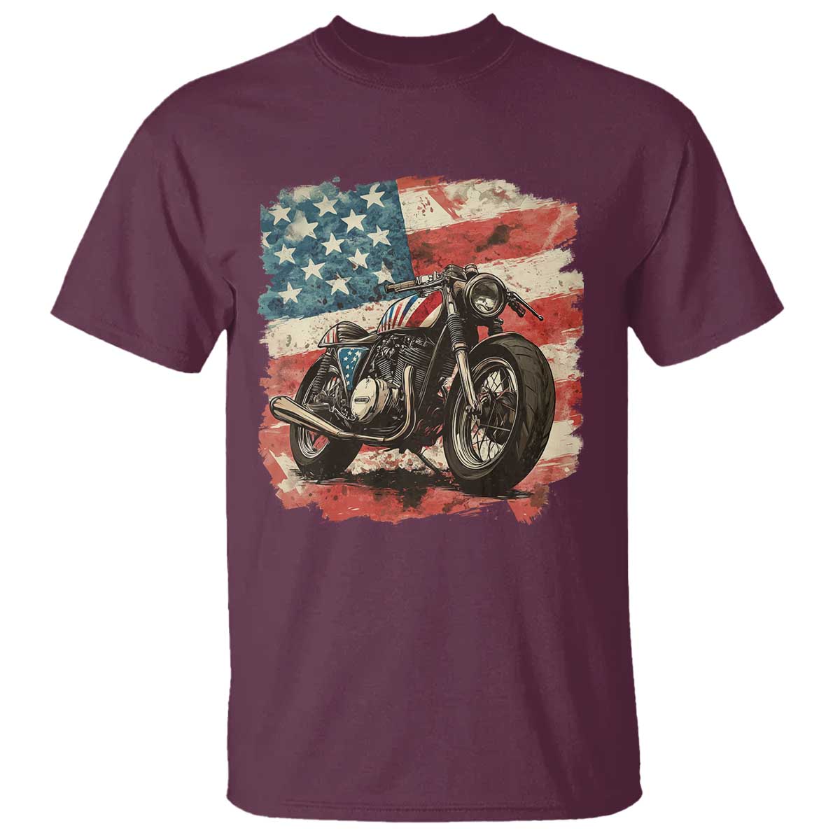 Motorcycle USA Flag Retro Biker T Shirt TS09 Maroon Print Your Wear