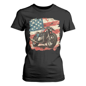 Motorcycle USA Flag Retro Biker T Shirt For Women TS09 Black Print Your Wear