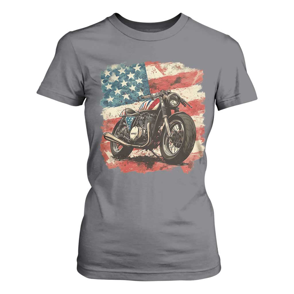 Motorcycle USA Flag Retro Biker T Shirt For Women TS09 Charcoal Print Your Wear