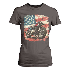 Motorcycle USA Flag Retro Biker T Shirt For Women TS09 Dark Chocolate Print Your Wear