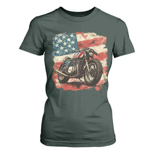 Motorcycle USA Flag Retro Biker T Shirt For Women TS09 Dark Forest Green Print Your Wear