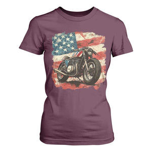 Motorcycle USA Flag Retro Biker T Shirt For Women TS09 Maroon Print Your Wear