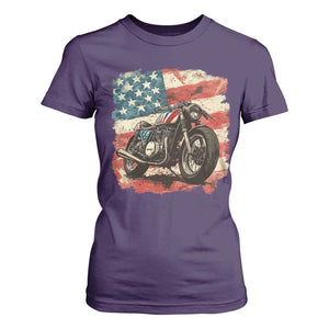 Motorcycle USA Flag Retro Biker T Shirt For Women TS09 Purple Print Your Wear