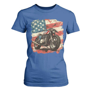 Motorcycle USA Flag Retro Biker T Shirt For Women TS09 Royal Blue Print Your Wear