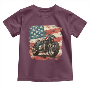 Motorcycle USA Flag Retro Biker Toddler T Shirt TS09 Maroon Print Your Wear