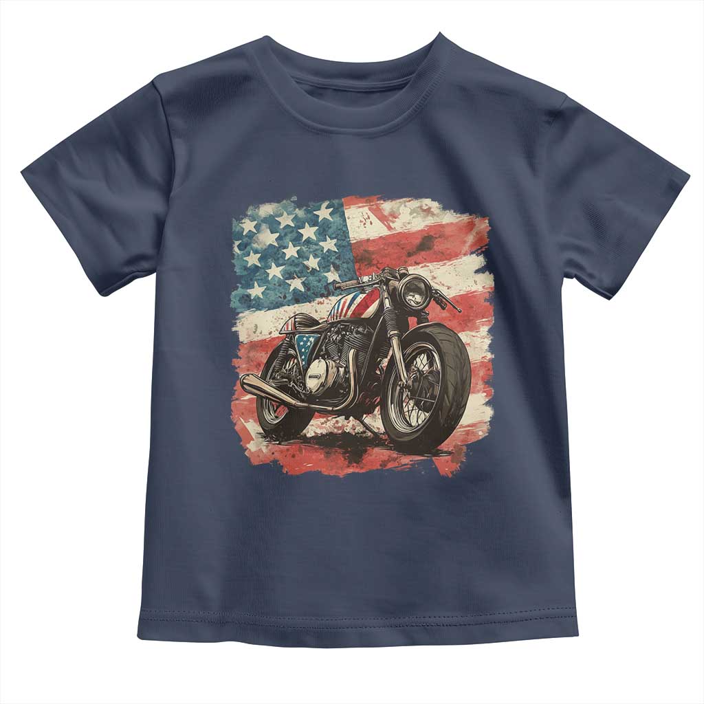 Motorcycle USA Flag Retro Biker Toddler T Shirt TS09 Navy Print Your Wear