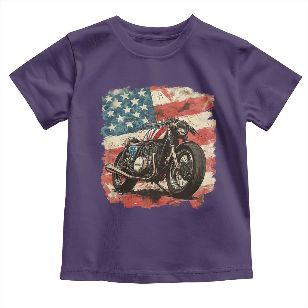 Motorcycle USA Flag Retro Biker Toddler T Shirt TS09 Purple Print Your Wear
