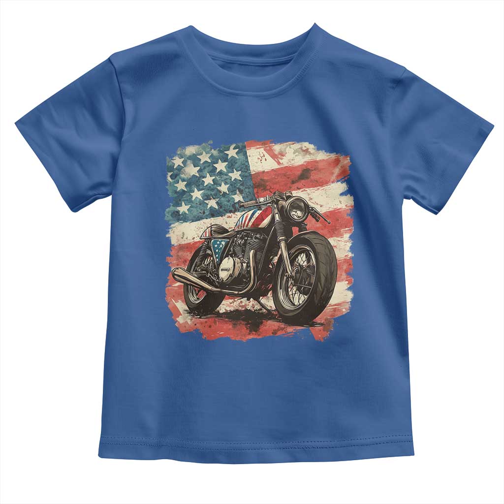 Motorcycle USA Flag Retro Biker Toddler T Shirt TS09 Royal Blue Print Your Wear
