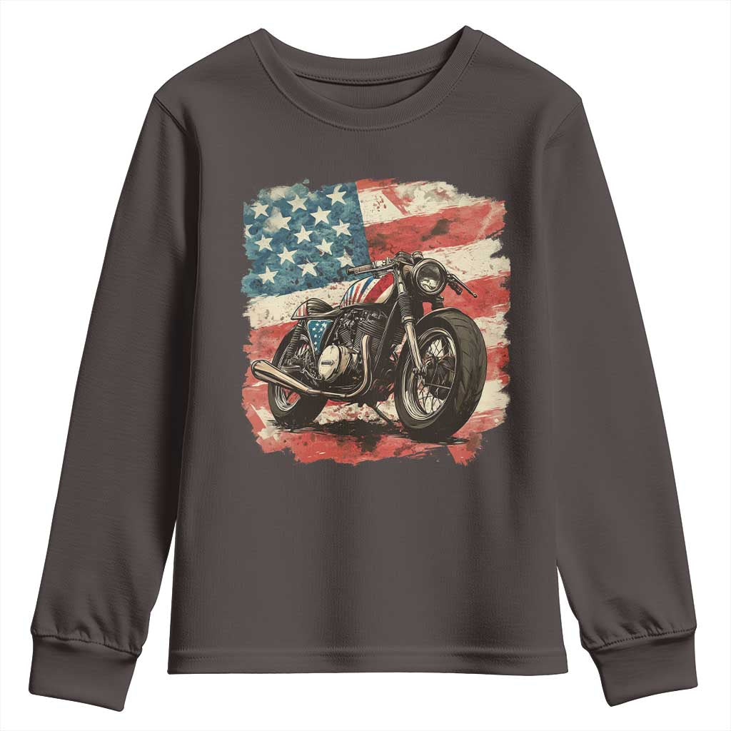 Motorcycle USA Flag Retro Biker Youth Sweatshirt TS09 Dark Chocolate Print Your Wear