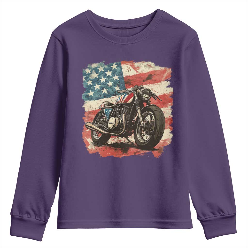 Motorcycle USA Flag Retro Biker Youth Sweatshirt TS09 Purple Print Your Wear