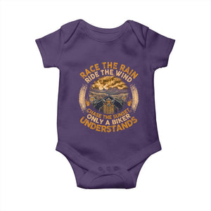 Motorcycle Rider Baby Onesie Race The Rain Ride The Wind Chase The Sunset TS09 Purple Print Your Wear