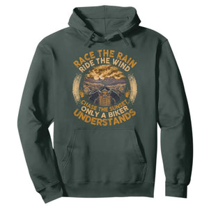 Motorcycle Rider Hoodie Race The Rain Ride The Wind Chase The Sunset TS09 Dark Forest Green Print Your Wear