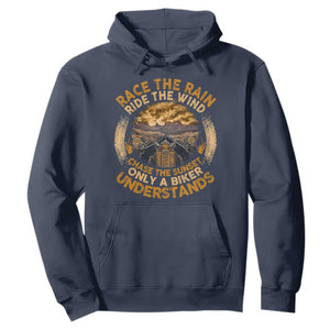 Motorcycle Rider Hoodie Race The Rain Ride The Wind Chase The Sunset TS09 Navy Print Your Wear