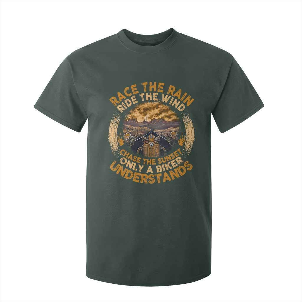 Motorcycle Rider T Shirt For Kid Race The Rain Ride The Wind Chase The Sunset TS09 Dark Forest Green Print Your Wear