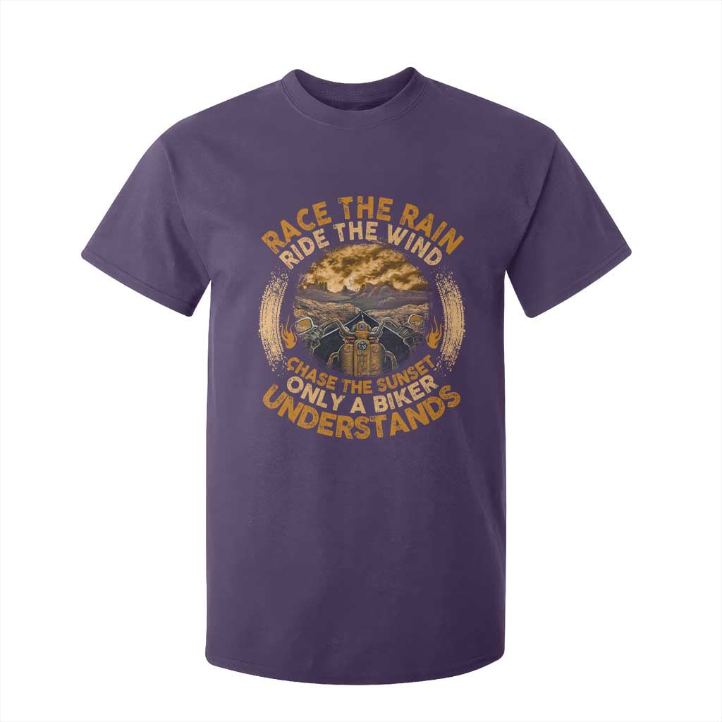 Motorcycle Rider T Shirt For Kid Race The Rain Ride The Wind Chase The Sunset TS09 Purple Print Your Wear