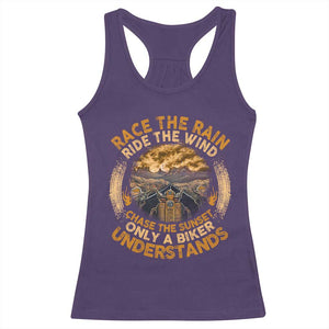 Motorcycle Rider Racerback Tank Top Race The Rain Ride The Wind Chase The Sunset TS09 Purple Print Your Wear