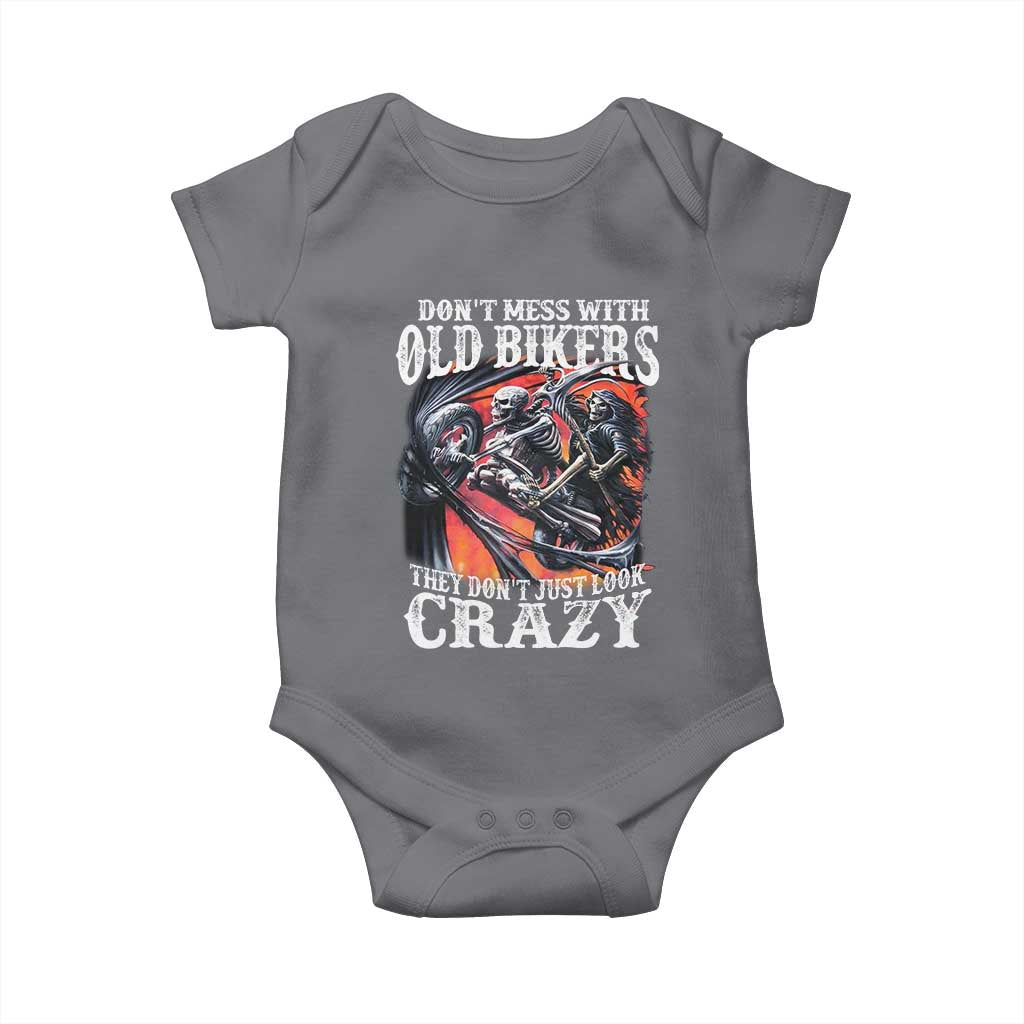 Motorcycle Rider Baby Onesie Don't Mess With Old Bikers They Don't Just Look Crazy TS09 Charcoal Print Your Wear