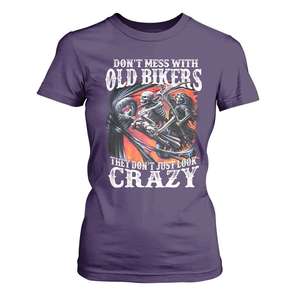 Motorcycle Rider T Shirt For Women Don't Mess With Old Bikers They Don't Just Look Crazy TS09 Purple Print Your Wear