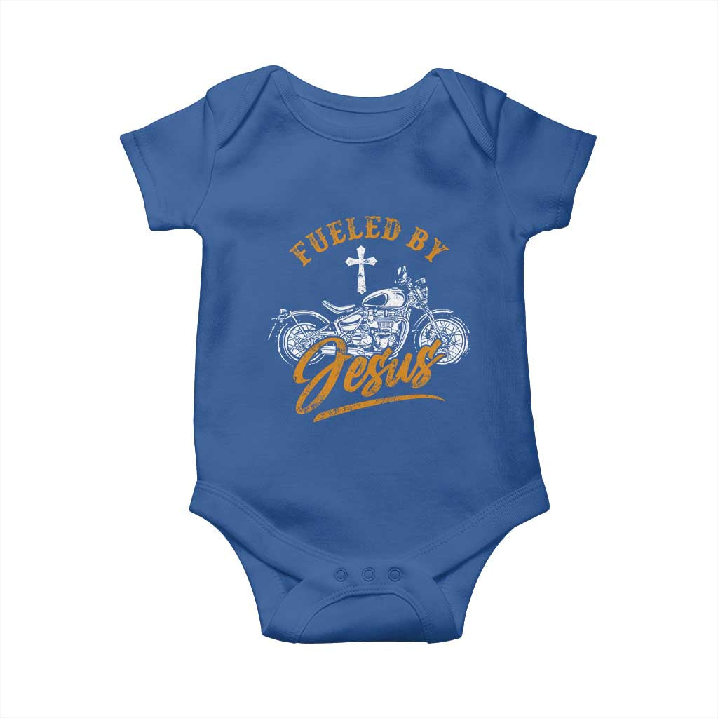 Motorcycle Rider Fueled By Jesus Baby Onesie TS09 Royal Blue Print Your Wear
