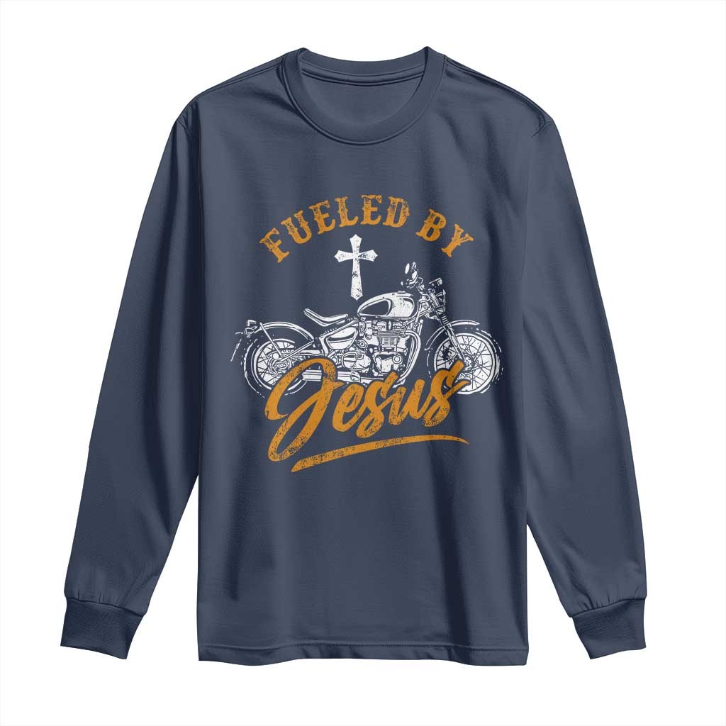 Motorcycle Rider Fueled By Jesus Long Sleeve Shirt TS09 Navy Print Your Wear
