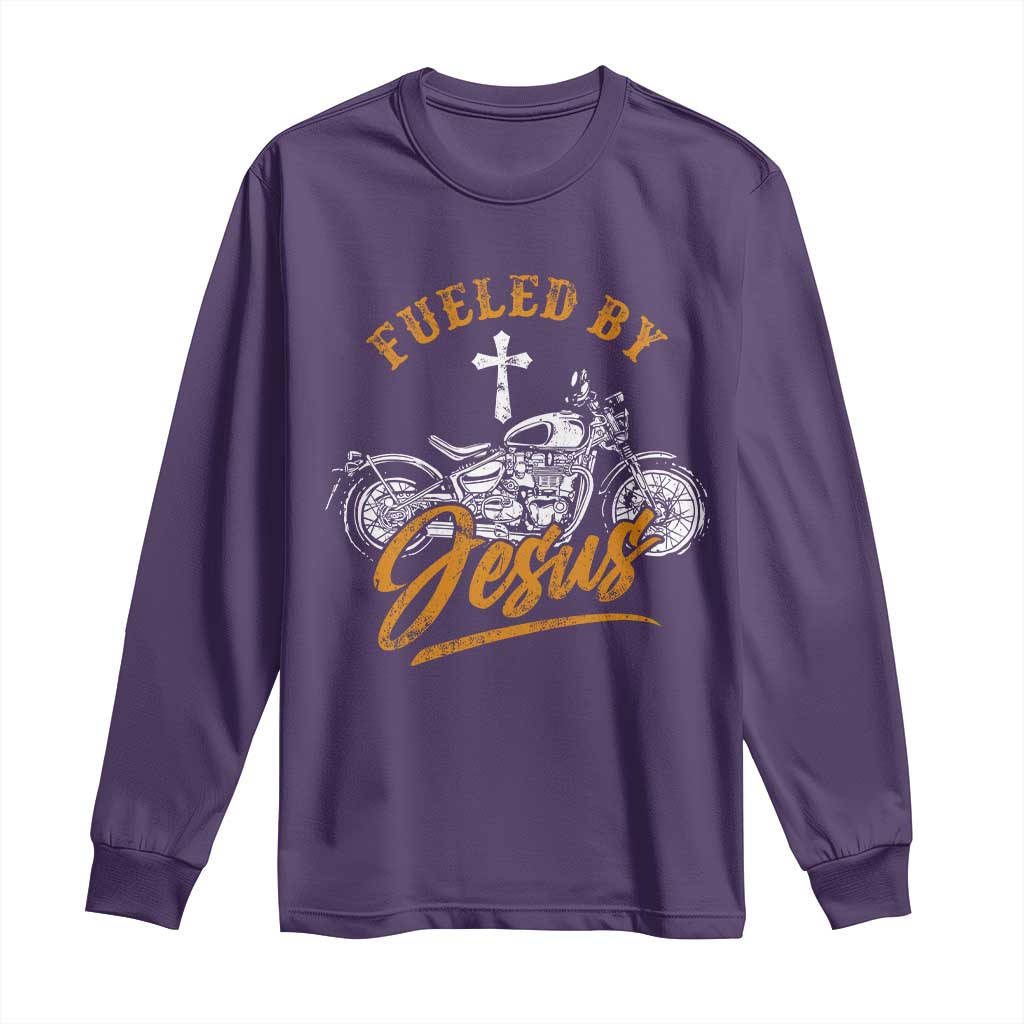Motorcycle Rider Fueled By Jesus Long Sleeve Shirt TS09 Purple Print Your Wear