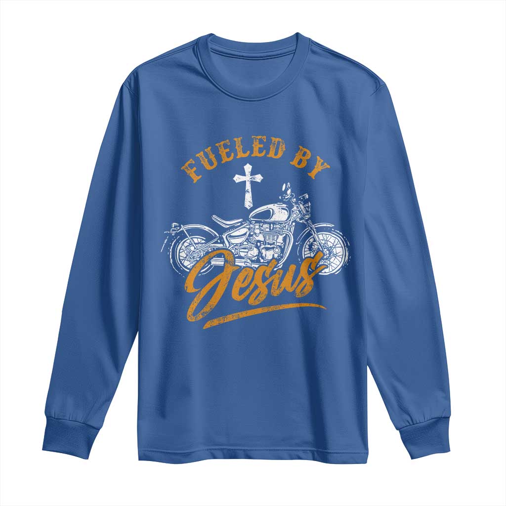 Motorcycle Rider Fueled By Jesus Long Sleeve Shirt TS09 Royal Blue Print Your Wear