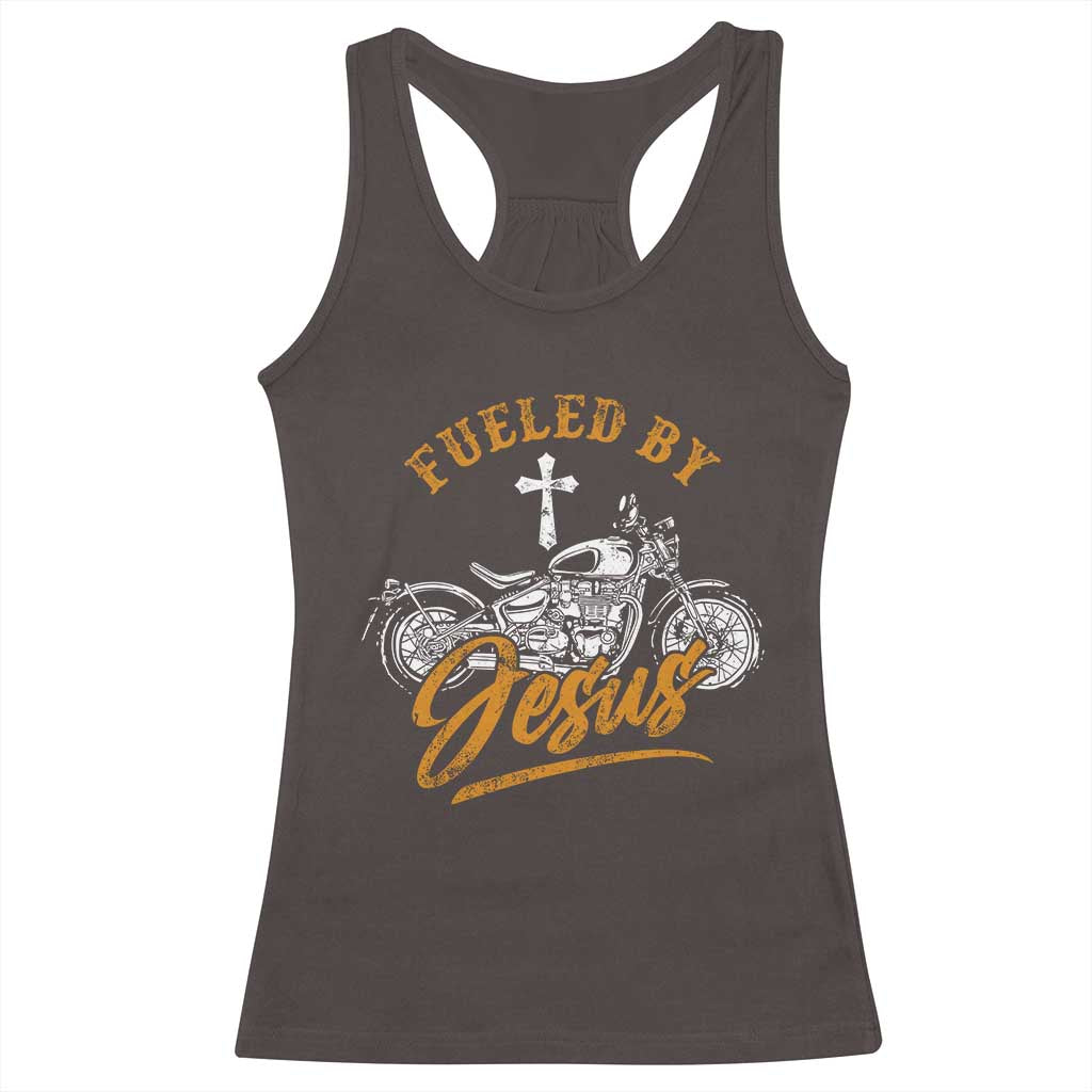 Motorcycle Rider Fueled By Jesus Racerback Tank Top TS09 Dark Chocolate Print Your Wear