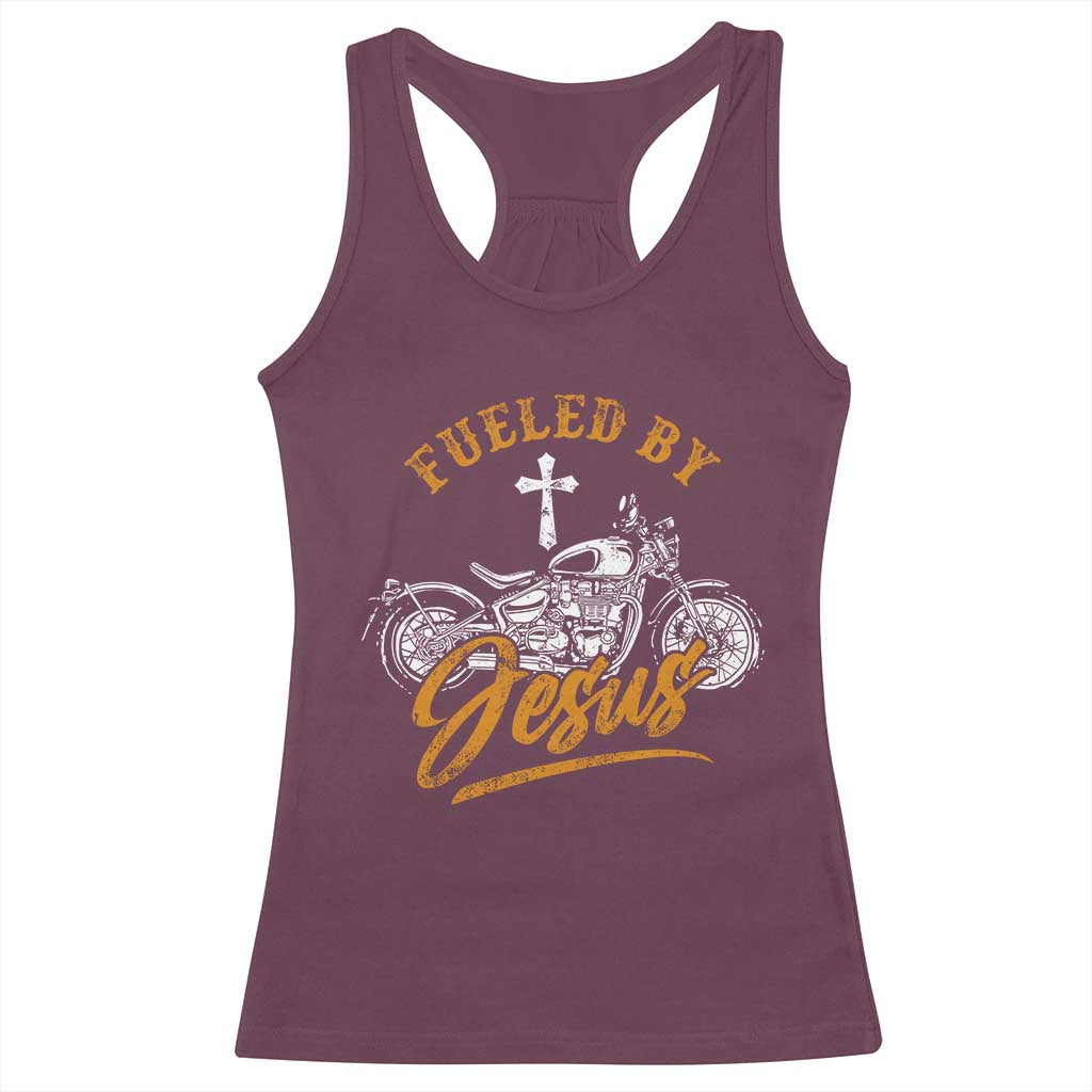 Motorcycle Rider Fueled By Jesus Racerback Tank Top TS09 Maroon Print Your Wear