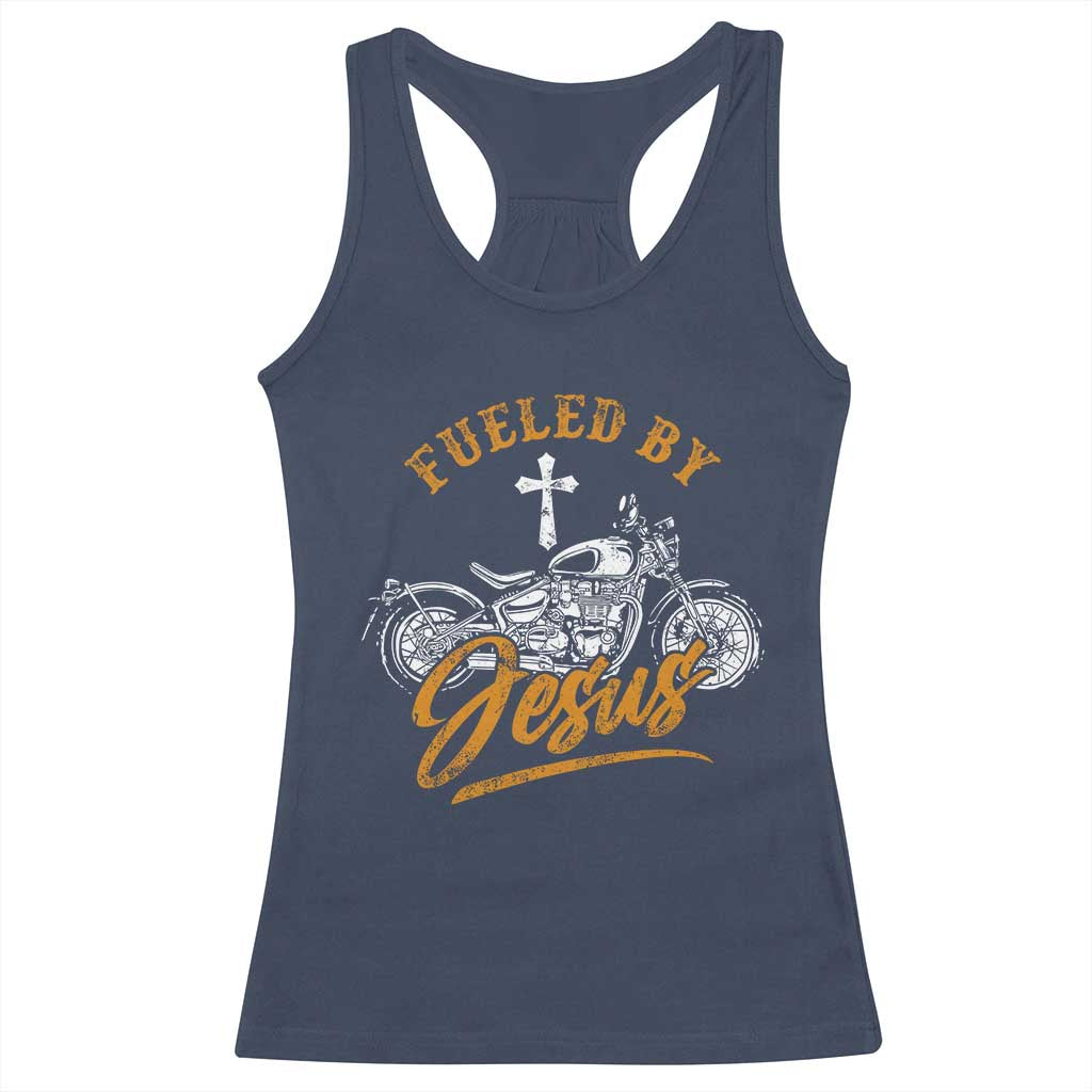 Motorcycle Rider Fueled By Jesus Racerback Tank Top TS09 Navy Print Your Wear