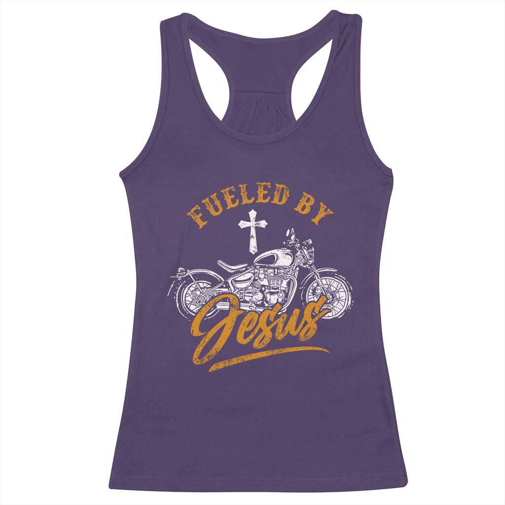 Motorcycle Rider Fueled By Jesus Racerback Tank Top TS09 Purple Print Your Wear