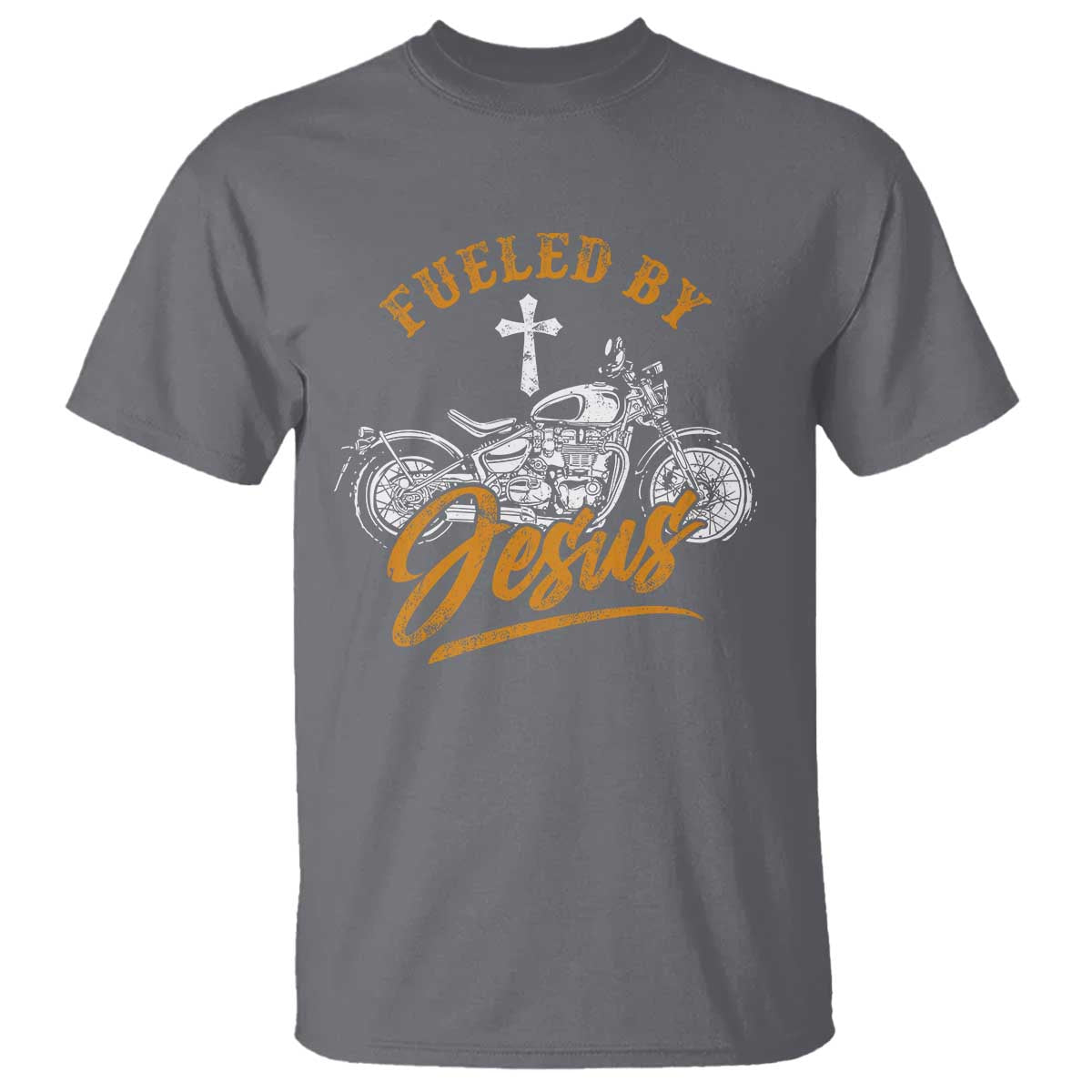 Motorcycle Rider Fueled By Jesus T Shirt TS09 Charcoal Print Your Wear