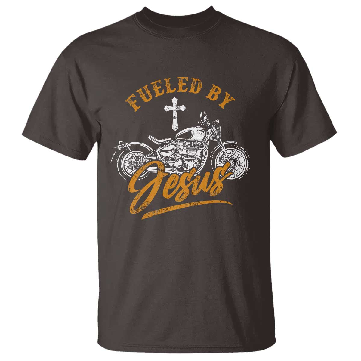 Motorcycle Rider Fueled By Jesus T Shirt TS09 Dark Chocolate Print Your Wear