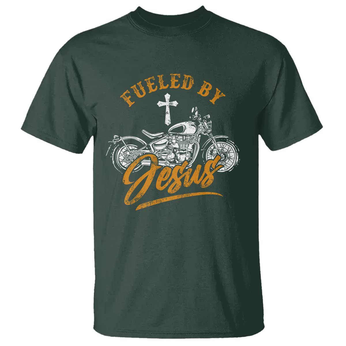 Motorcycle Rider Fueled By Jesus T Shirt TS09 Dark Forest Green Print Your Wear