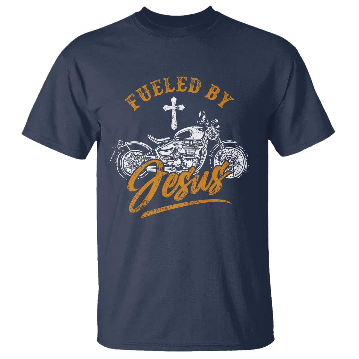 Motorcycle Rider Fueled By Jesus T Shirt TS09 Navy Print Your Wear