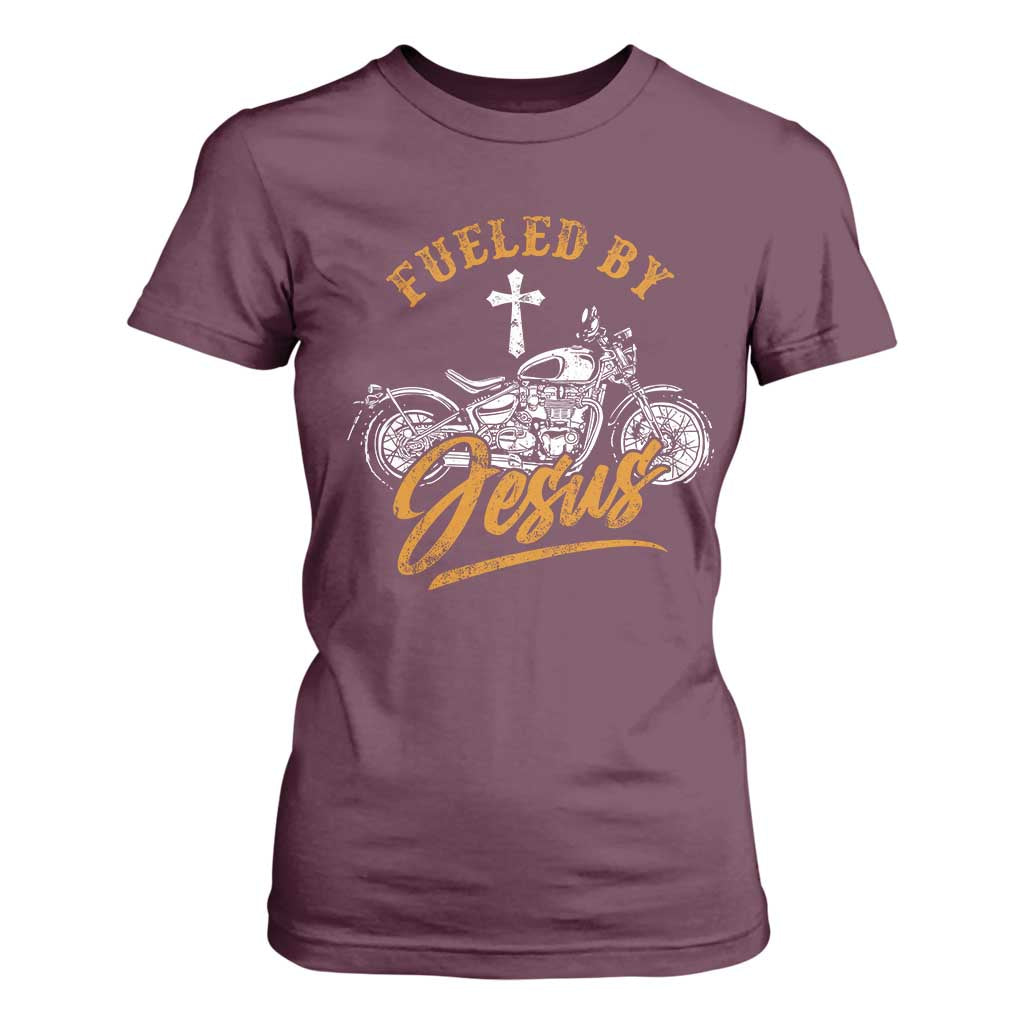 Motorcycle Rider Fueled By Jesus T Shirt For Women TS09 Maroon Print Your Wear