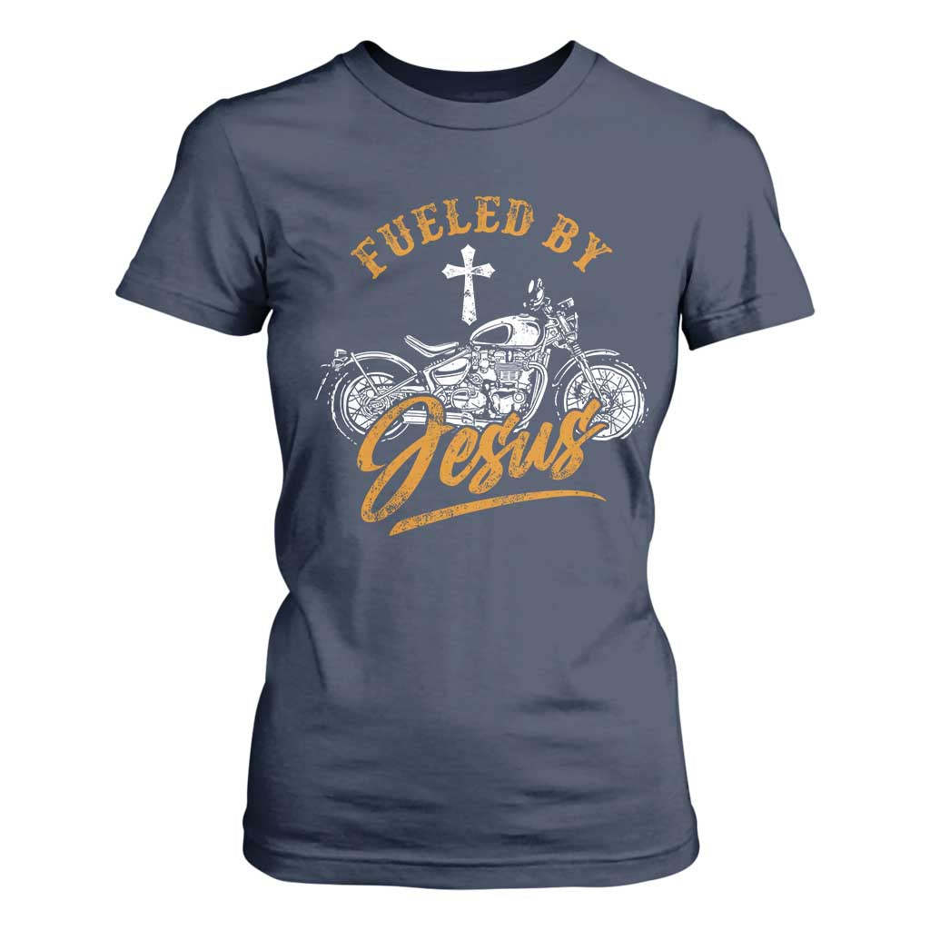 Motorcycle Rider Fueled By Jesus T Shirt For Women TS09 Navy Print Your Wear