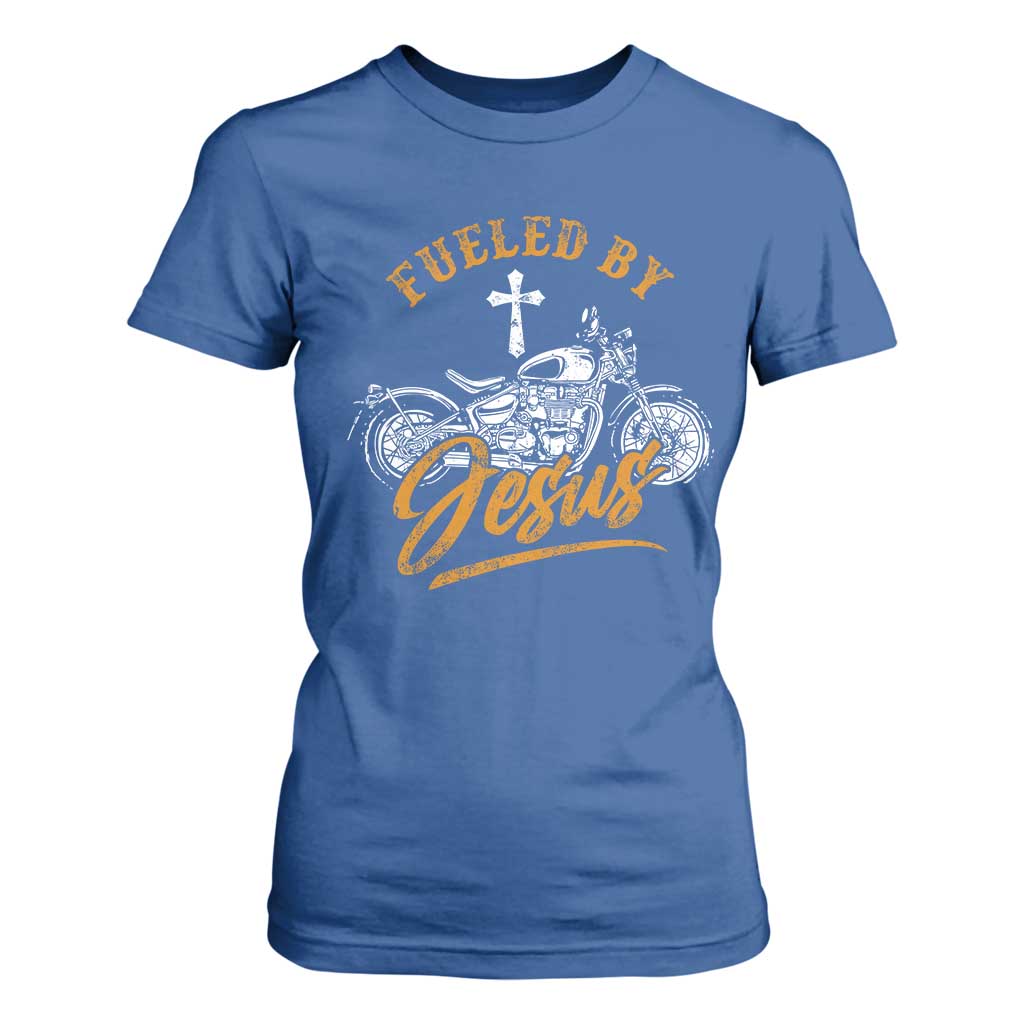 Motorcycle Rider Fueled By Jesus T Shirt For Women TS09 Royal Blue Print Your Wear