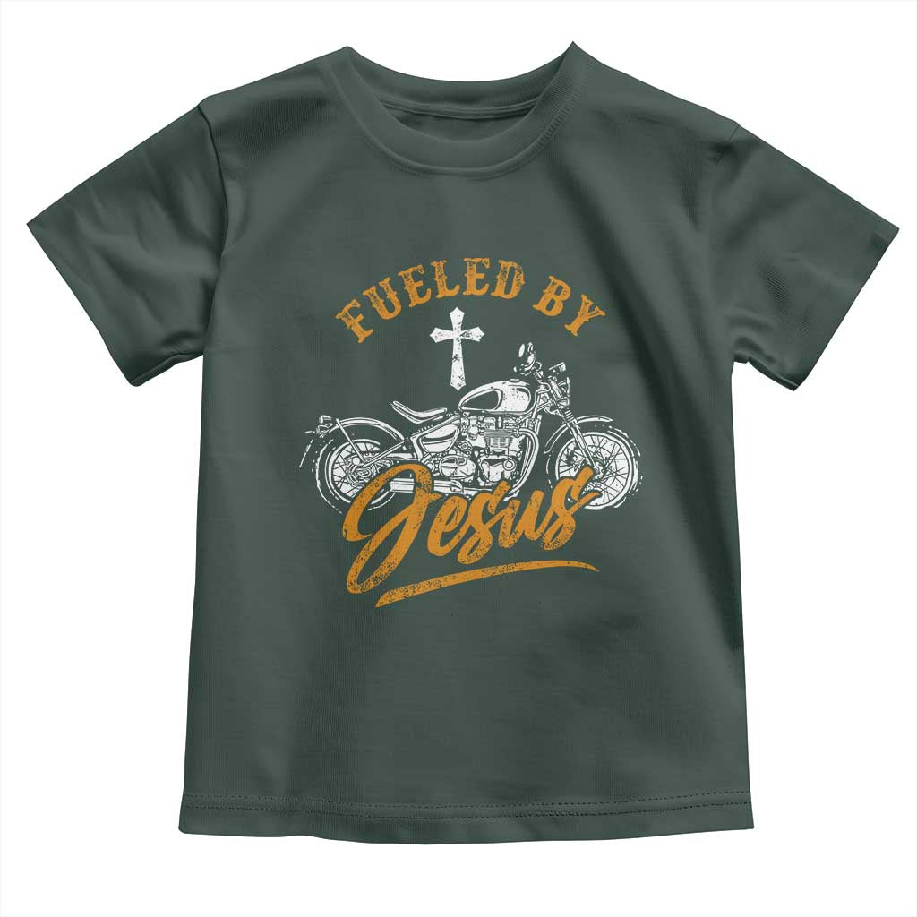 Motorcycle Rider Fueled By Jesus Toddler T Shirt TS09 Dark Forest Green Print Your Wear
