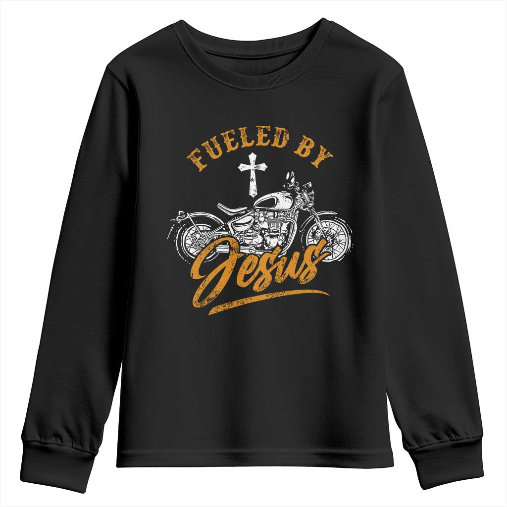 Motorcycle Rider Fueled By Jesus Youth Sweatshirt TS09 Black Print Your Wear