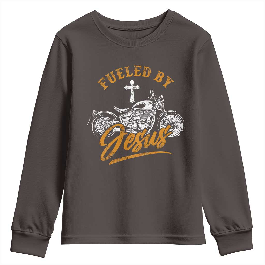 Motorcycle Rider Fueled By Jesus Youth Sweatshirt TS09 Dark Chocolate Print Your Wear