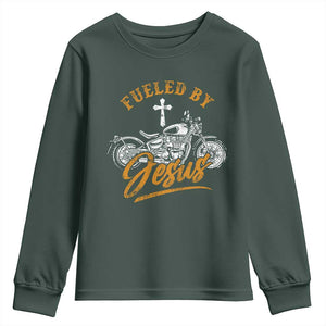 Motorcycle Rider Fueled By Jesus Youth Sweatshirt TS09 Dark Forest Green Print Your Wear