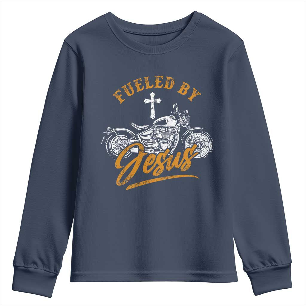 Motorcycle Rider Fueled By Jesus Youth Sweatshirt TS09 Navy Print Your Wear